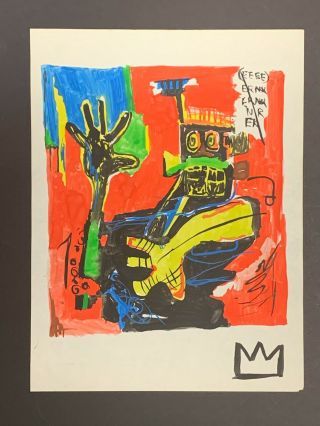 Vintage Samo Jean - Michel Basquiat Signed Pop Art Painting On Paper 11.  5 X 8.  5 "