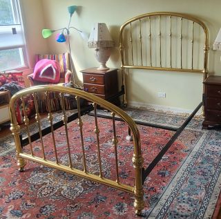 Vintage Full Double Size Victorian Style Arched Tubular Brass Bed C1980s