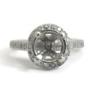 Vintage Diamond Halo Engagement Ring Setting Mounting 14k White Gold,  4.  53 Grams