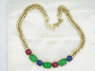 Rare Vintage Signed Christian Dior Germany Gripoix Glass Moghul Chain Necklace