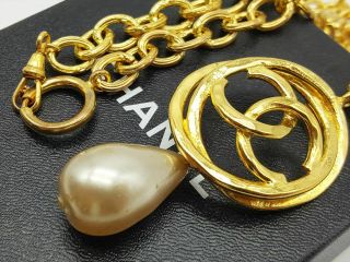 100 Auth Chanel Cc Pearl Necklace Vintage Coco Mark Gold