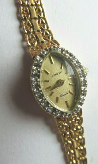 Geneve Quartz 14k Yellow Gold Bracelet Ladies Watch Diamonds Sapphire 15.  3 Grams