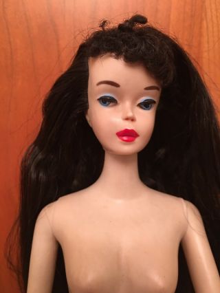 3 Barbie Doll Brunette Ponytail Blue Eyeliner Vintage All