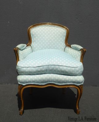Vintage French Provincial Baby Blue Accent Chair W Down Cushion Low Profile