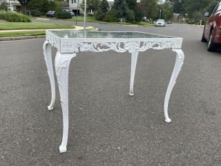 Antique Vintage Victorian Garden Patio Glass Table Frame Metal White