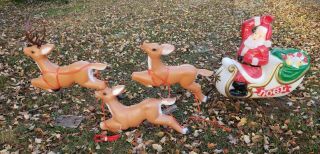 Vintage Empire Santa Sleigh And 3 Tpi Plastics Inc.  Reindeers Blow Mold
