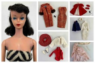 Htf 1960 Barbie Doll 4 Brunette Blue Eyes Ponytail Outfits 942 991 939 983 992