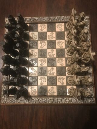 Rare Complete 1970s Vintage Mexican Revolution War Of 1910 Chess Set