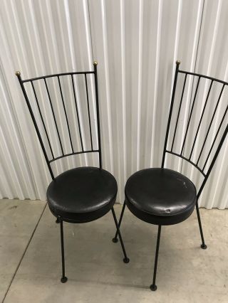 Pair Mid Century Arthur Umanoff Vintage Chairs Retro Brass Top