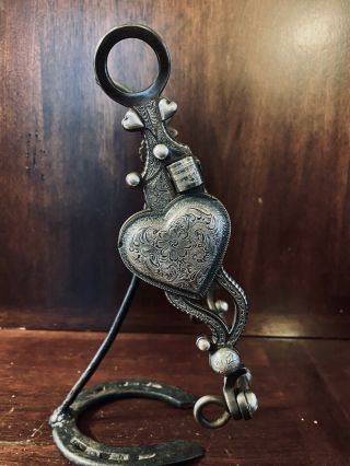 Vintage Sterling Silver Inlay Triple Heart Show Bit Spade Mp By Paulino Aguilar