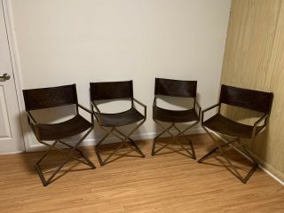1970 Vintage Brown Leather Director Style Chair (set Of 4)