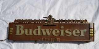 Vintage 1940s Wood Grain And Plastic Lighted Budweiser Sign