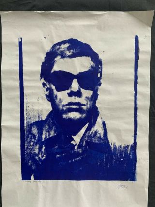 Vintage Rare Silk - Screen On Paper Signed Andy Warhol:blue Self - Portrait