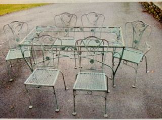 Gorgeous Vintage John Salterini 7 Piece Table & Chairs In Wrought Iron