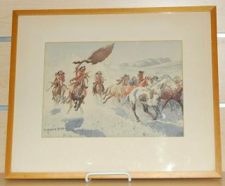 Vtg Leonard H Reedy Watercolor Native American Wild Horse Round - Up Painting Ds19