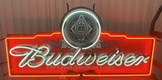 Vintage Budweiser Neon Sign 48 " X 24” Rare Size Large Great