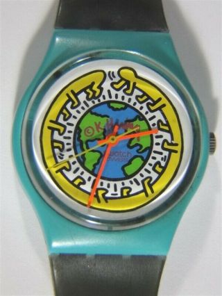 Vintage 1980s Keith Haring Swatch Swiss Gz104 Watch Case Paperwork $50 Lnib