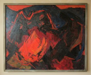 Vintage Mid Century Modern Abstract Expressionist Oil Painting