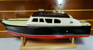 Vintage Ito Japan " Model M " 18 " Battery Operated Cabin Cruiser Wooden Model Boat
