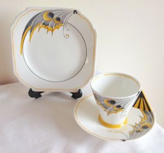 Vintage Art Deco Shelley Porcelain Mode Vogue Butterfly Trio Chevron Cup 1