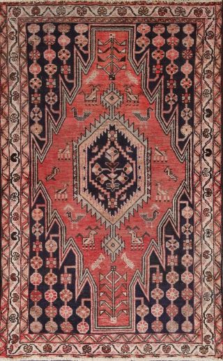 Semi Antique Handmade Hamedan Traditional Area Rug Geometric Oriental Carpet 4x6