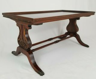 Antique Mahogany Lyre Coffee Table Federal Imperial Grand Rapids Vintage