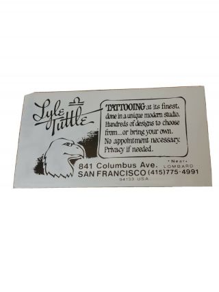 Vintage Tattoo Business Card Signed Lyle Tuttle.  2004