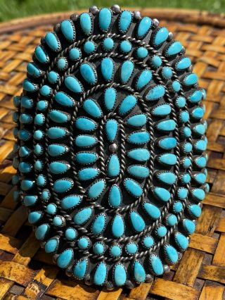 Vintage Navajo Native American Silver Turquoise Cluster Bracelet P.  & V.  Byjoe