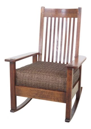 F48570ec: Quaint Stickley Vintage Mission Oak Rocking Chair
