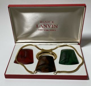 Vtg 1970s Bijoux Lanvin Interchangeable Lucite Pendant Necklace W/ Box