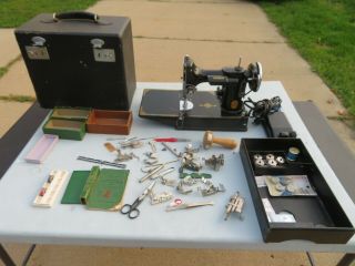 Vintage 1936 Singer 221 Featherweight Sewing Machine In Case W/many