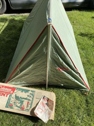 Vintage Coleman Canvas Mountain Tent,  Box Instructions Poles Stakes 2