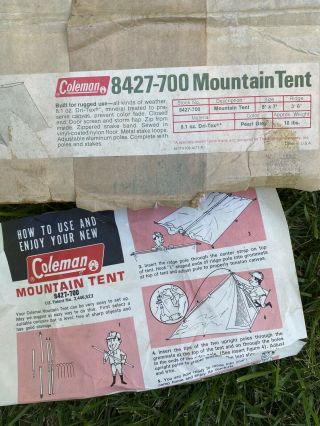 Vintage Coleman Canvas Mountain Tent,  Box Instructions Poles Stakes 3