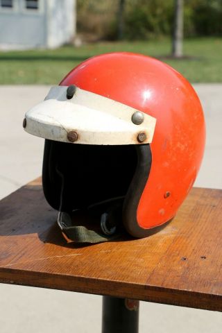 Vintage Bell 500tx Toptex Open Face Motorcycle Helmet 1962 W Visor Snell Orange