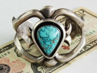 Antique Vtg Native American Indian Sterling Silver Bracelet Cuff Turquoise