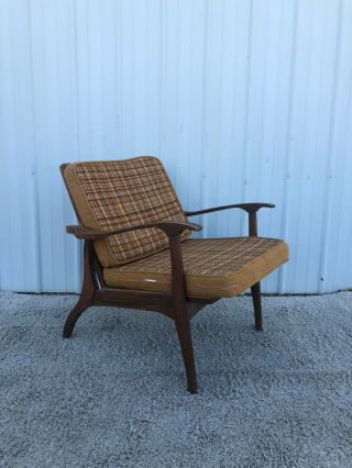 Mid Century Modern Walnut Lounge Chair With Vintage Upholstery