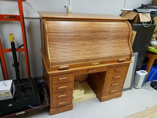 Vintage Style Wood Desk With Roll Top Business Desk Professional Oak Desk