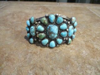 Lively / Joyful Vintage Navajo Sterling Silver Turquoise Cluster Bracelet