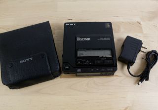 Vtg Sony Discman D - 555 Cd Player,  Case & Power Supply / Repair Only