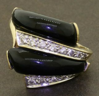 Vintage Heavy 14k Gold High Fashion.  30ctw Diamond & Onyx Cocktail Ring Size 10