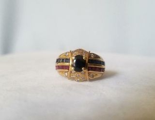 Vintage 14k Solid Yellow Gold Natural Ruby And Sapphire Diamond Ring Size 6.  5