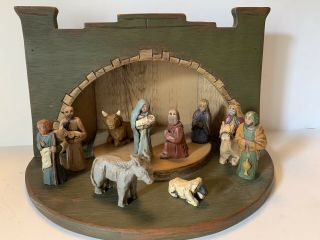 Vintage 1987 Wolf Creek Folk Art 11 Piece Nativity Set Euc