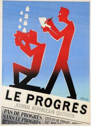 Vintage French Art Deco Poster " Le Progress " By Paul Colin