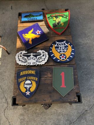 Vintage Handcrafted Wood Art Military Plaques Set Of 7