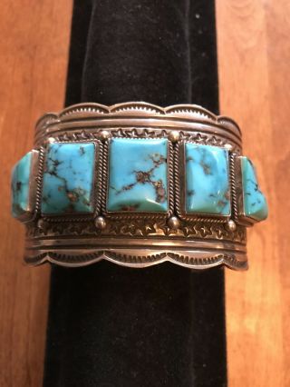 Vintage Old Pawn Native American Silver A.  Cadman Turquoise Cuff Bracelet.  Huge