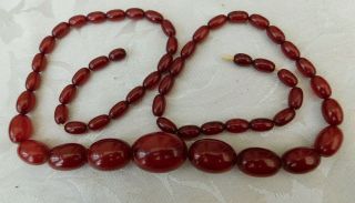 Vintage Cherry Amber Bakelite Faturan Swirls Beads Necklace Marbled 32 " 63g