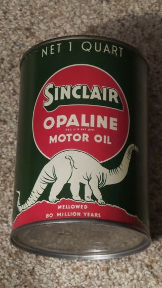 Vintage Dino Sinclair Opaline Motor Oil One Quart Metal Oil Can Gas Sign Minty