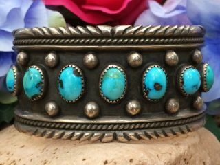 Wide 94 Gram Vintage Old Pawn Navajo Turquoise Sterling Silver Cuff Bracelet Wow
