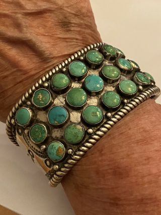 Fab Vintage Old Pawn Navajo Turquoise Sterling Silver Hand Stamped Cuff Bracelet