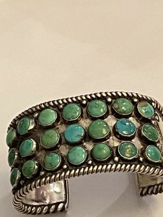 Fab Vintage Old Pawn Navajo Turquoise Sterling Silver Hand Stamped Cuff Bracelet 3